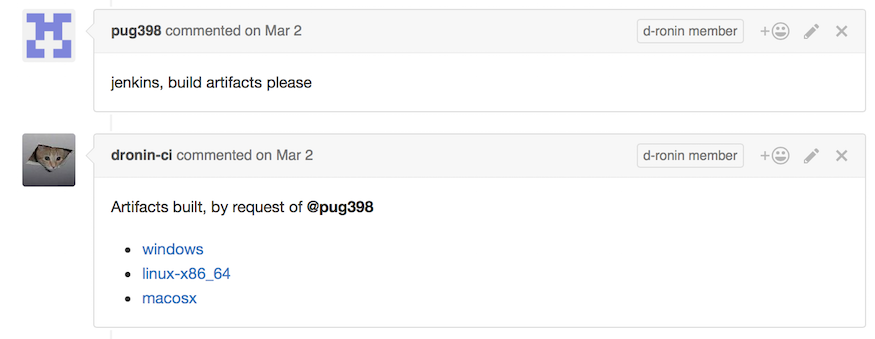 The comment the dRonin Jenkins builder leaves when artifacts are built.