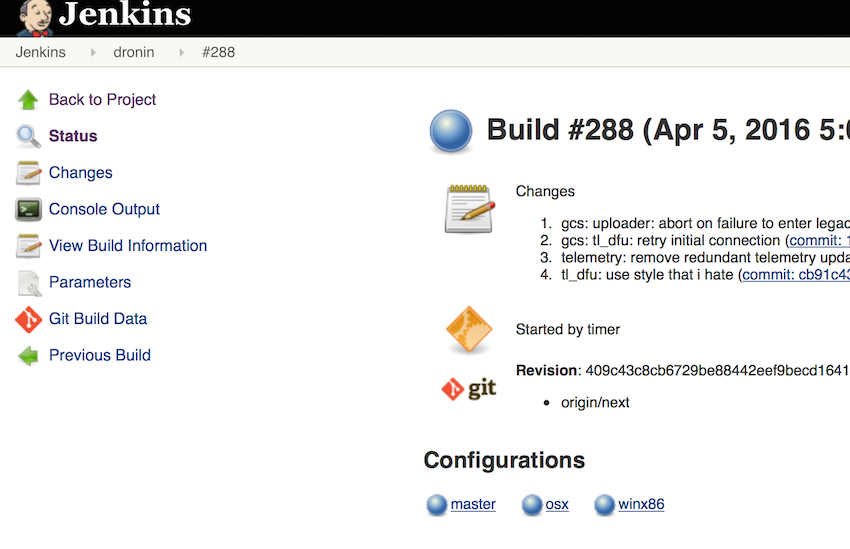 Individual Jenkins build page